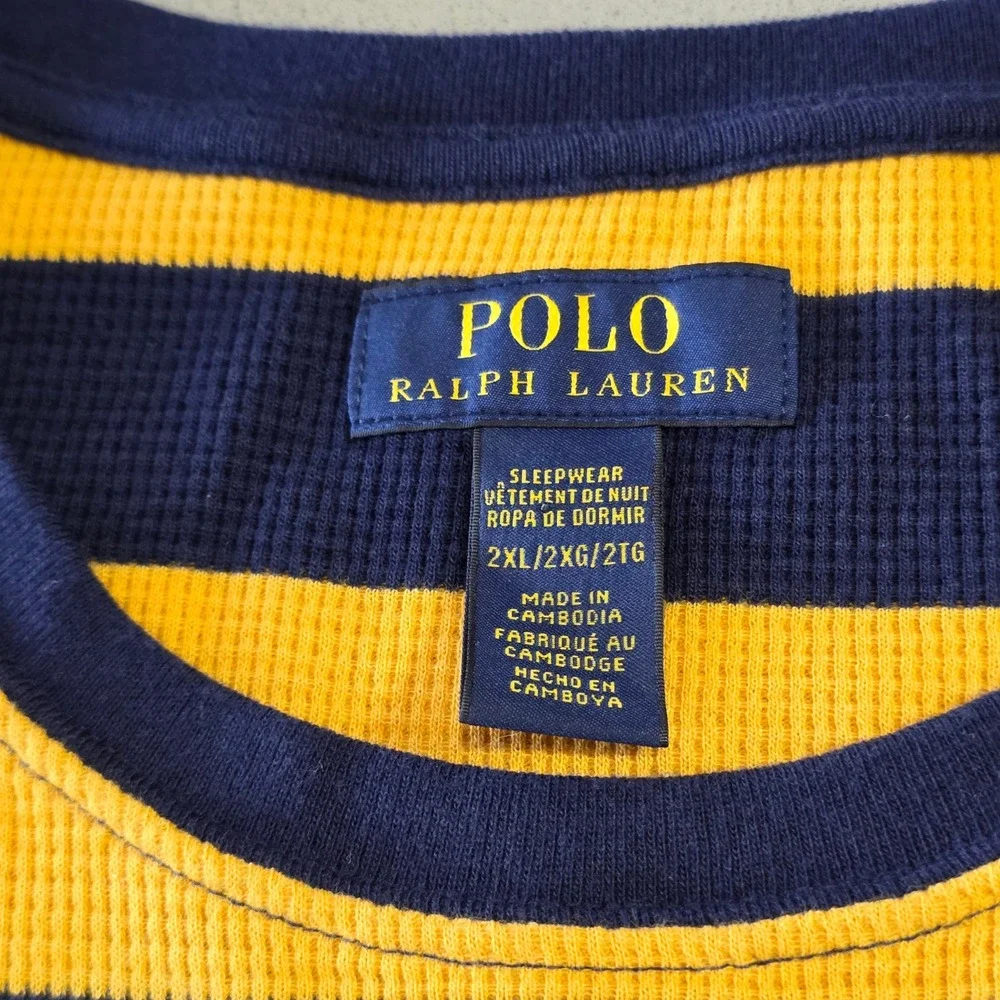 Polo Ralph Lauren Mens 2XL Waffle Knit Thermal Sleep Shirt Navy Yellow Striped